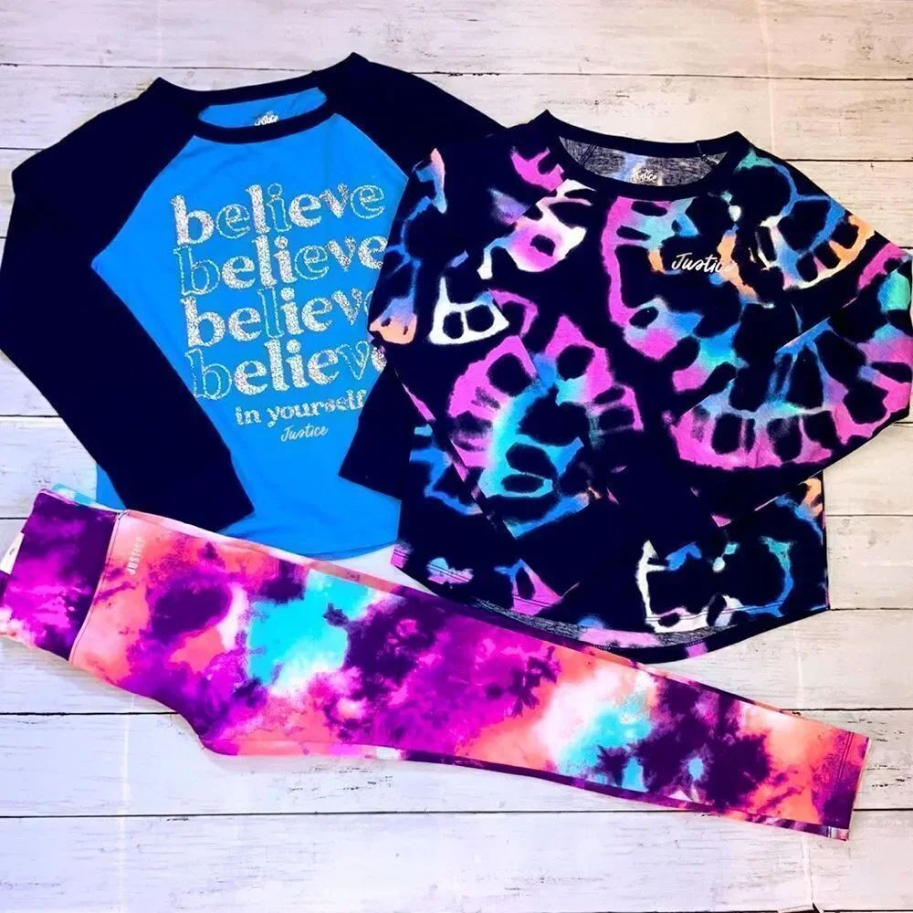 Girls Justice Long Sleeve Shirts & Leggings Tie Dye 3-Piece Size M
